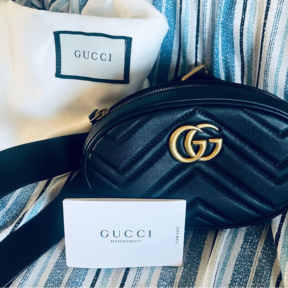 Gucci Tan Suede Interior GG Marmont Belt Bag